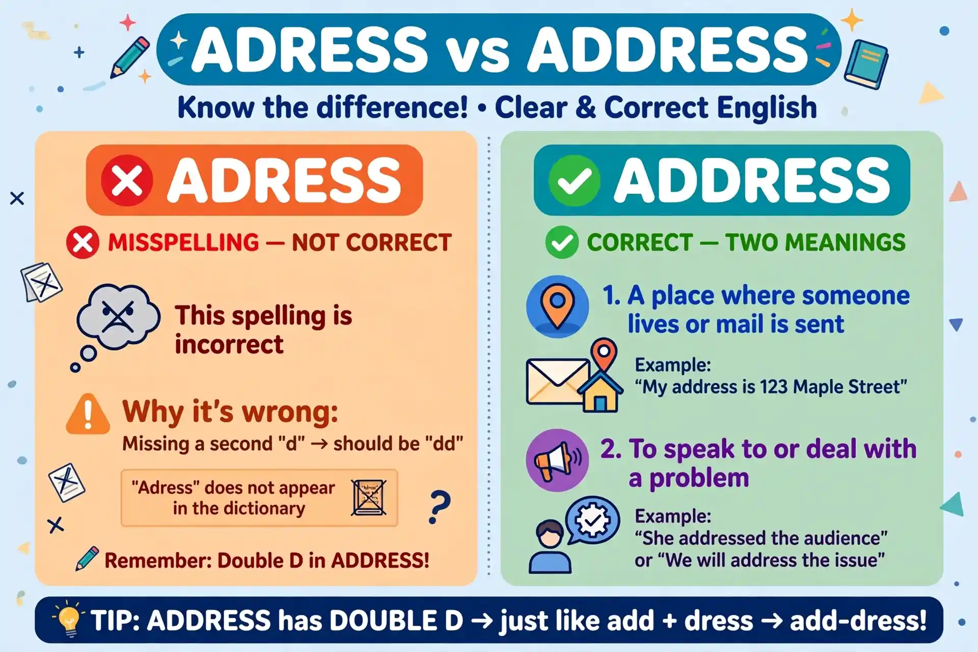 Adress vs address spelling difference illustrated
