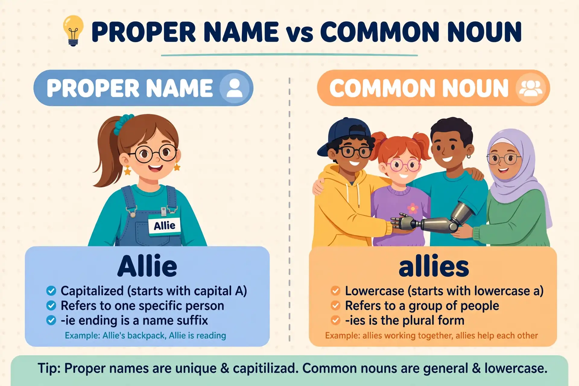 Allie name vs ally friend supporter illustrated with examples