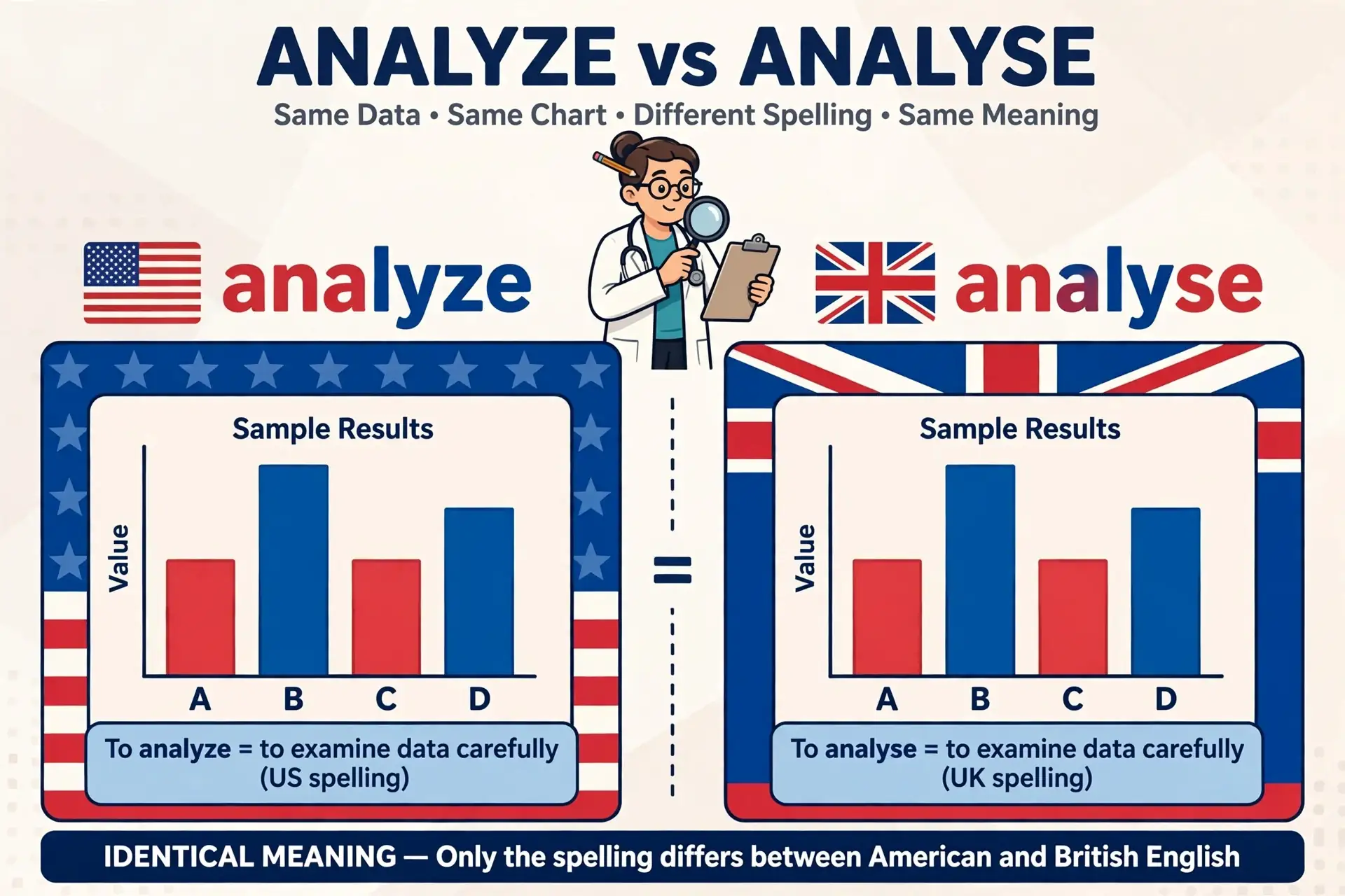 analyze vs analyse identical meaning illustration