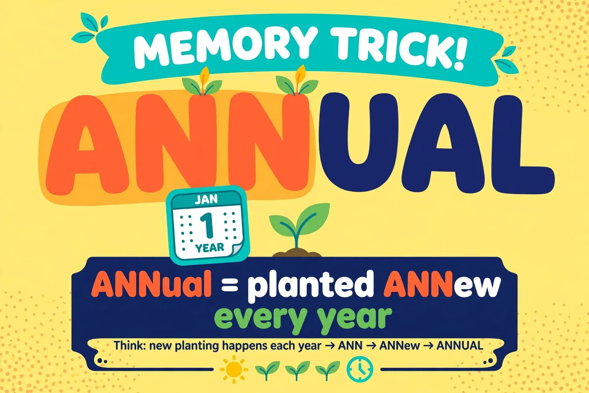 Memory trick graphic: ANNual planted ANNew every year