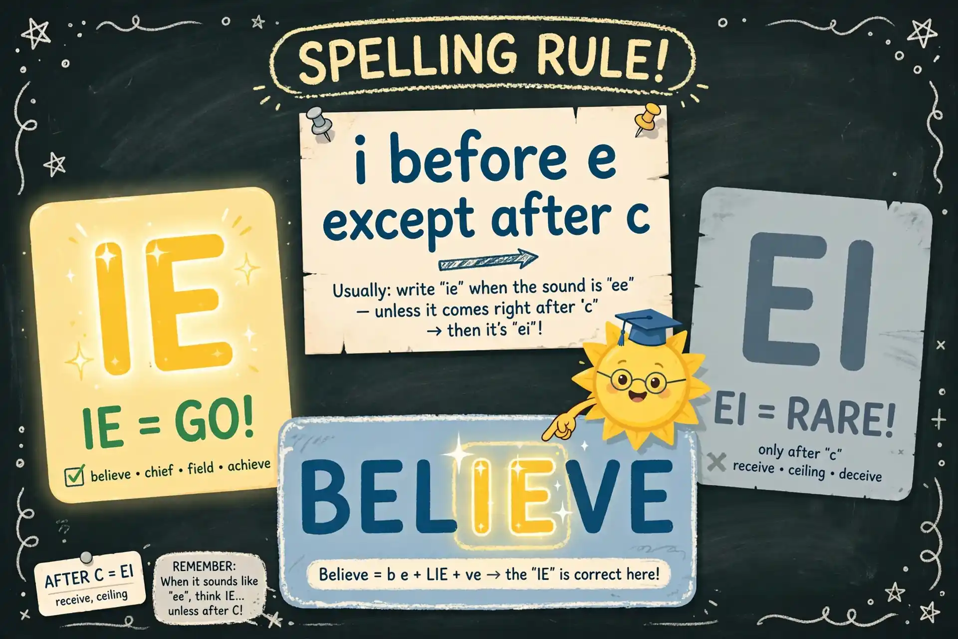 Believe spelling rule i before e illustrated