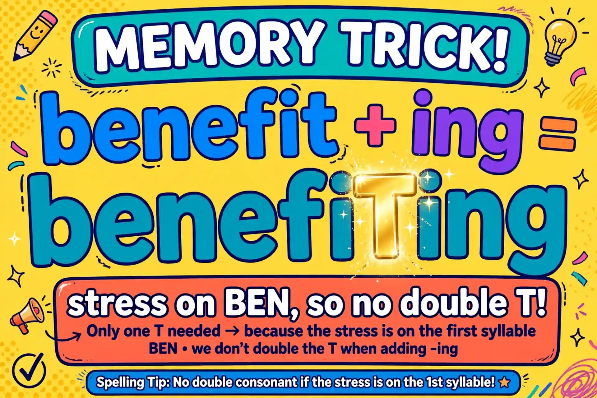 Memory trick: stress on BEN means one T in benefiting