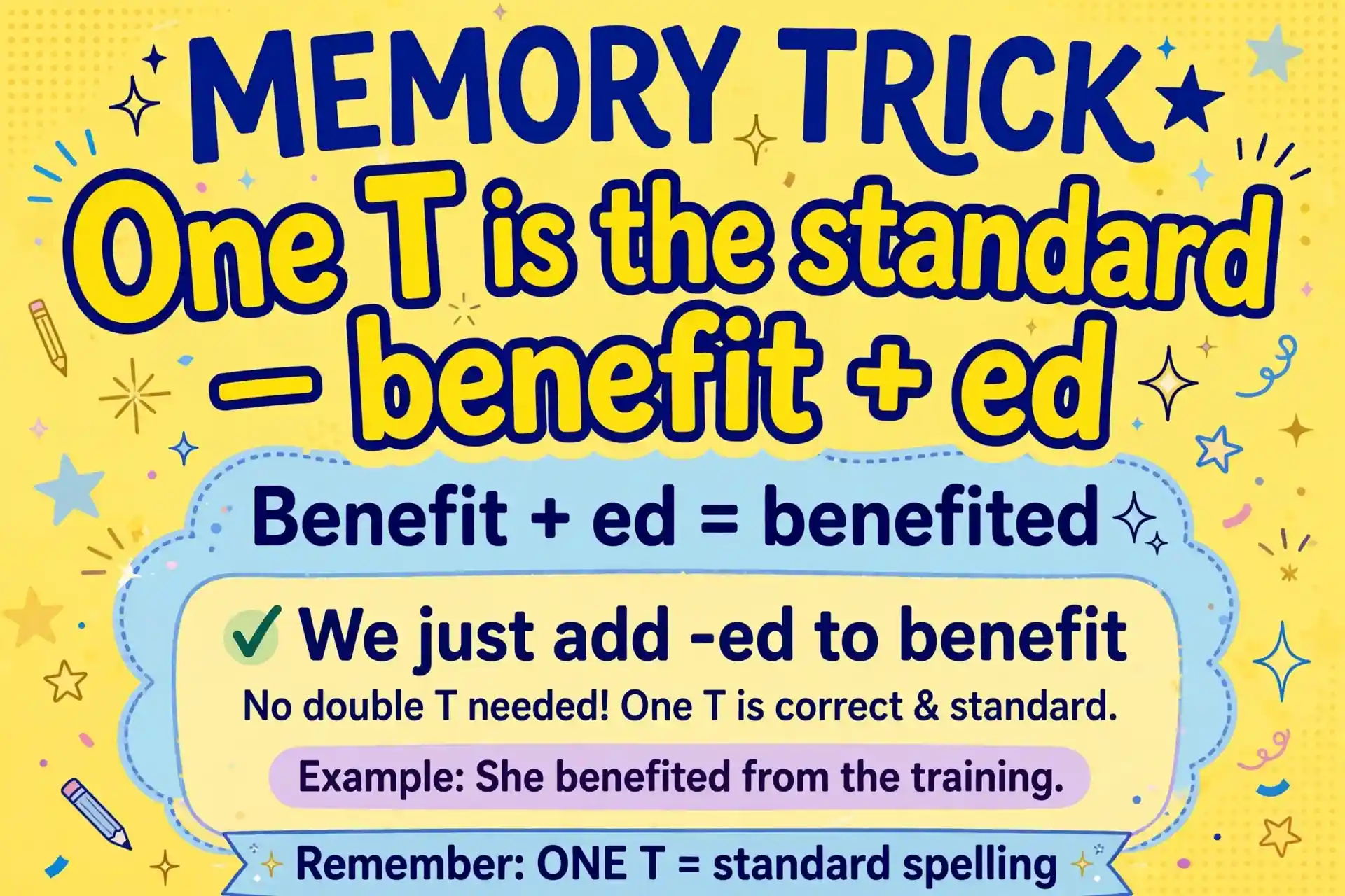 Memory trick: one T is the standard — benefit plus ed