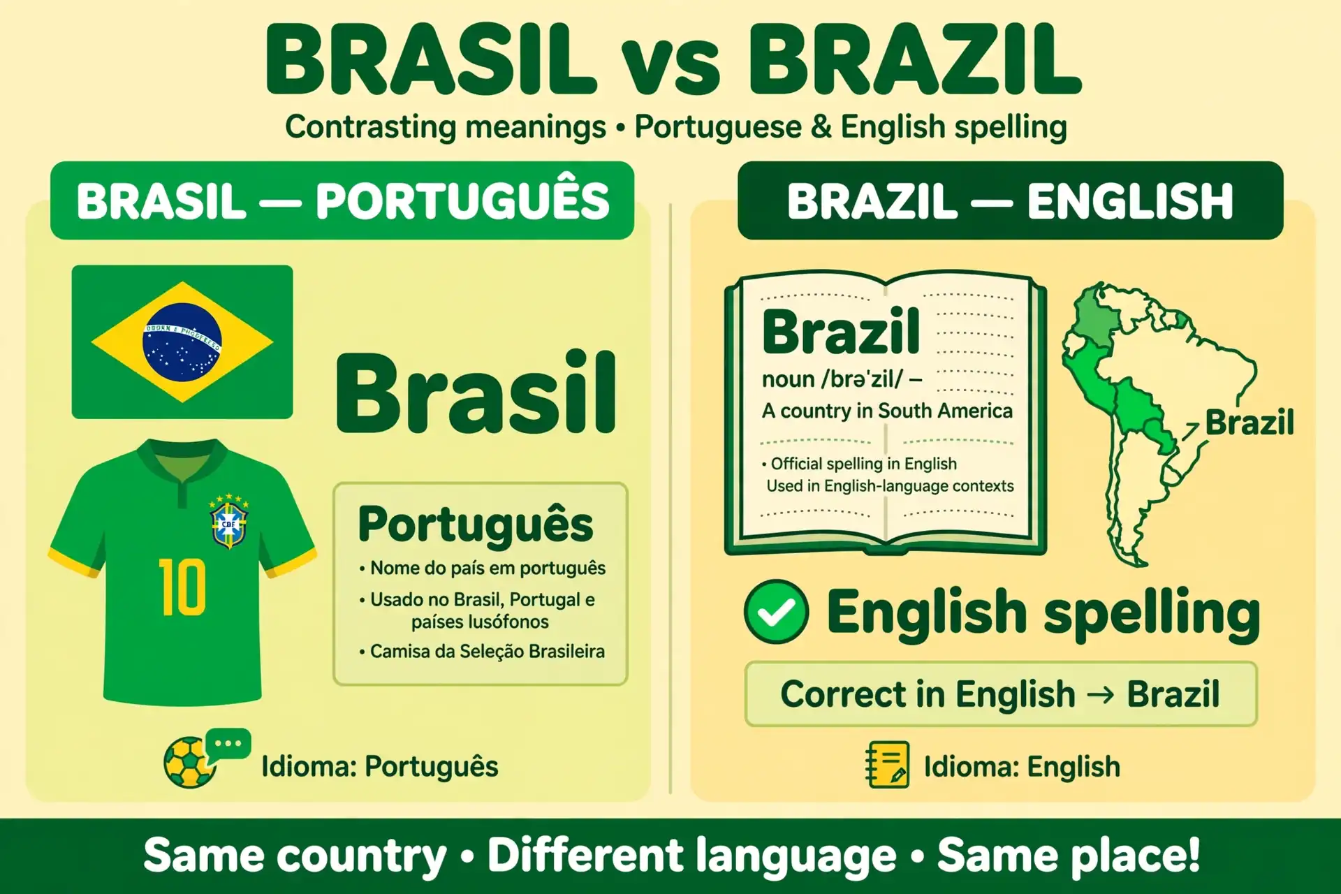 Brazil spelled with a z in English, Brasil with an s in Portuguese