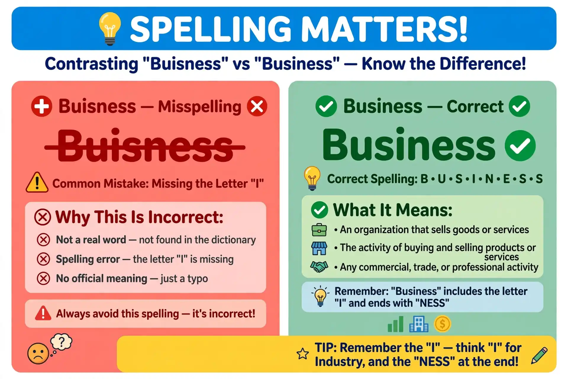 Buisness vs business spelling difference illustrated