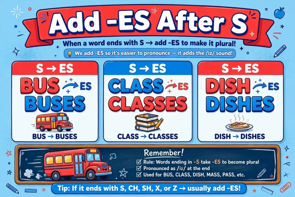 Plural pattern: bus to buses, class to classes