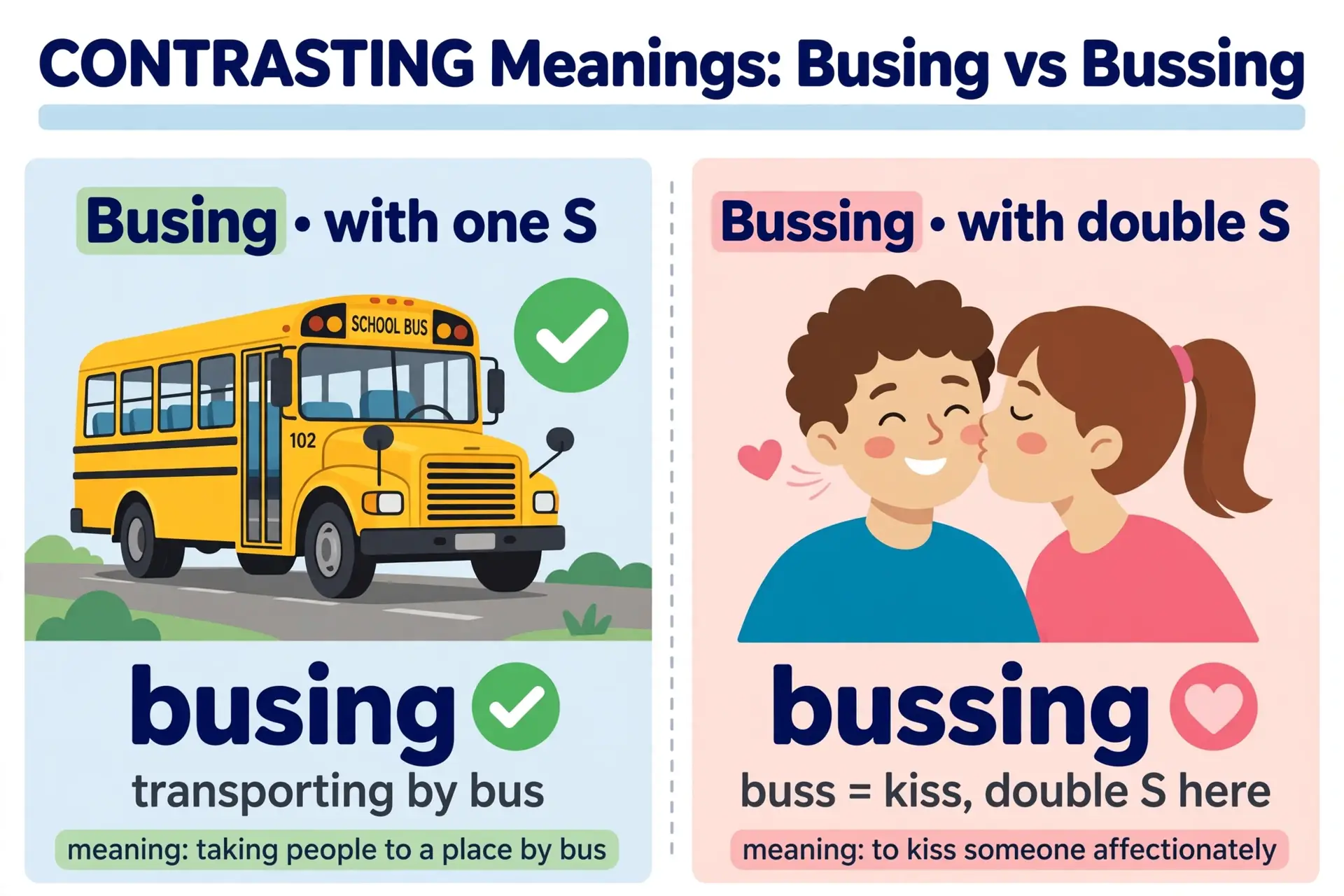 Busing vs bussing: one s is the preferred spelling