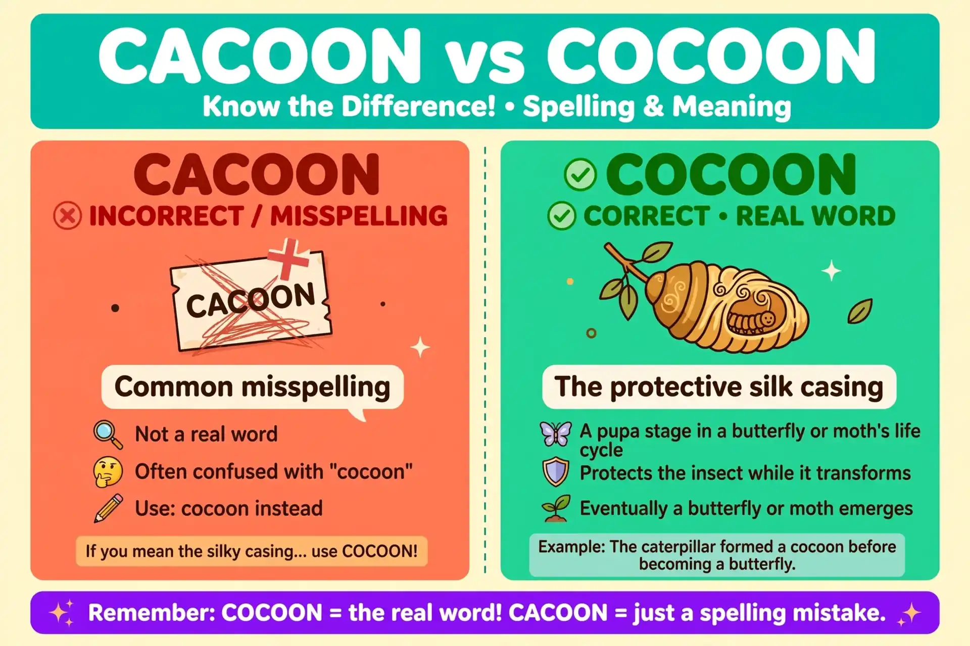 Cocoon meaning: the silky case spun by a caterpillar