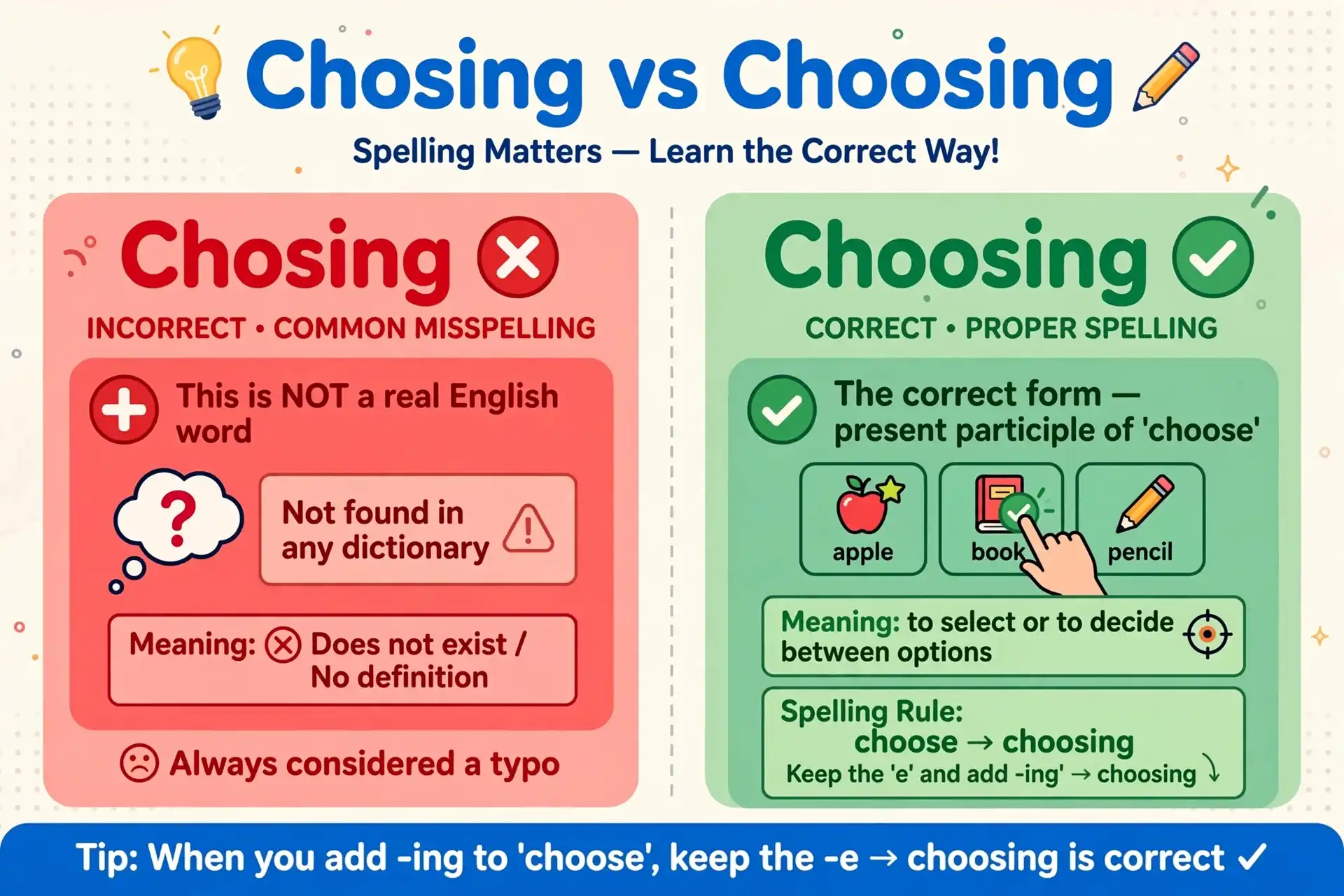 Chosing vs choosing spelling difference illustrated