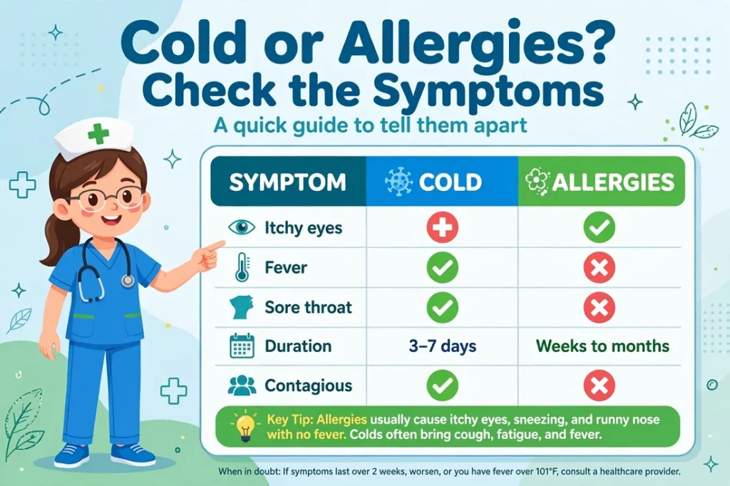 Cold vs allergies symptoms comparison chart