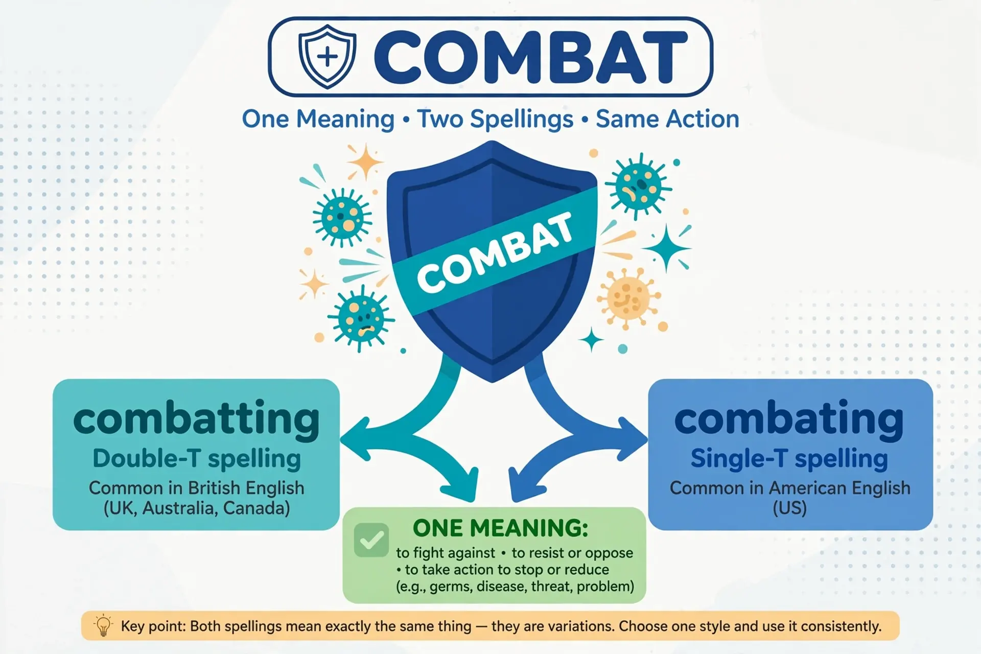 combatting and combating are two accepted spellings of the same word meaning to fight against