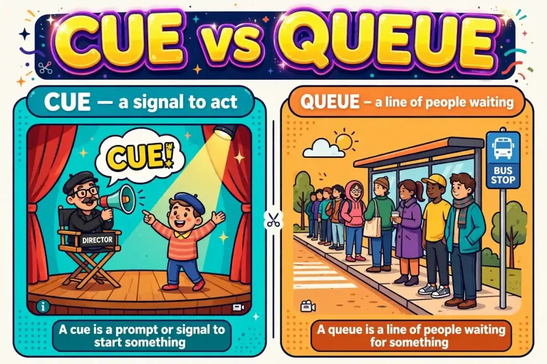 Cue or Queue: Meaning, Difference, and Examples