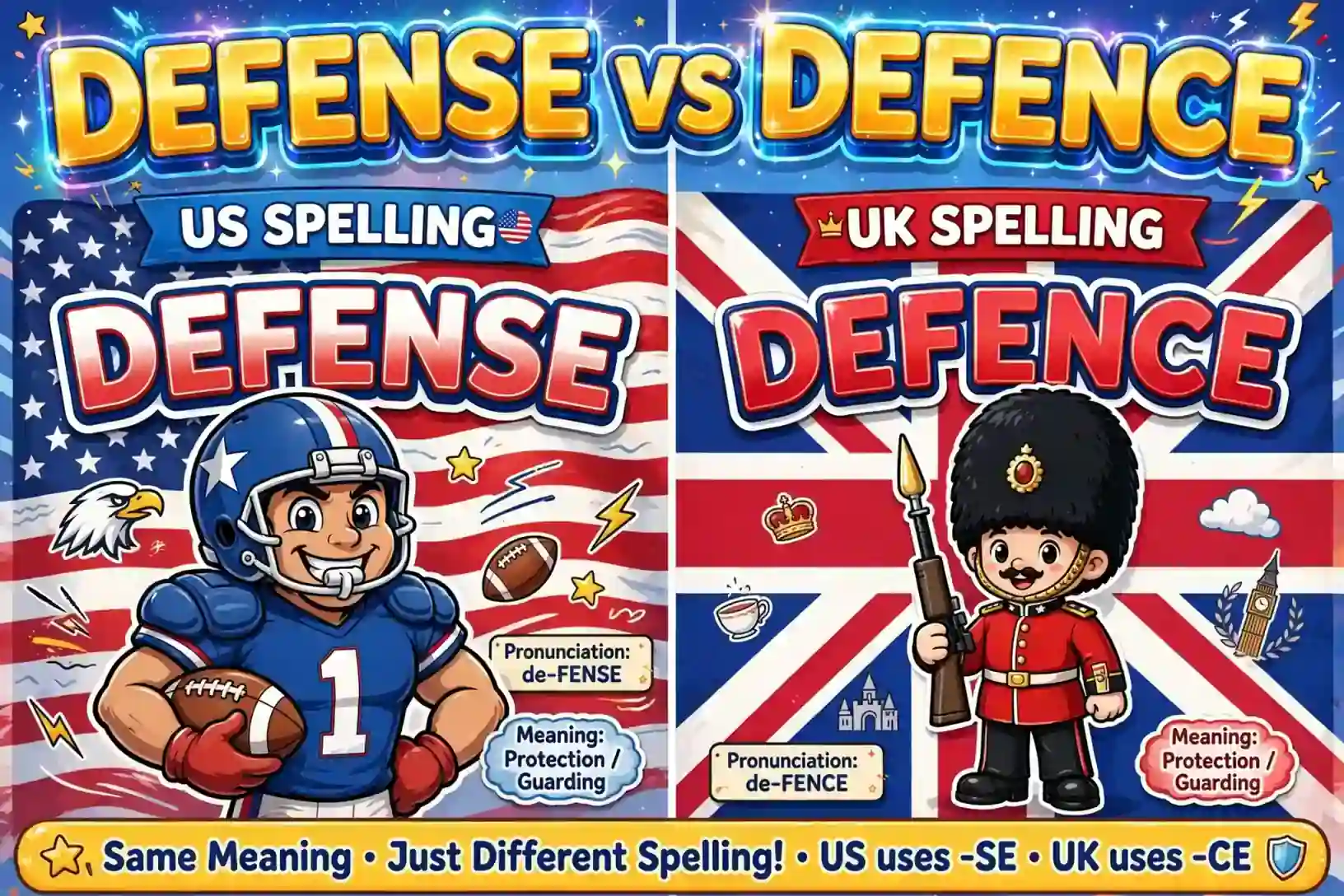Defense or defence comparison — US vs UK spelling