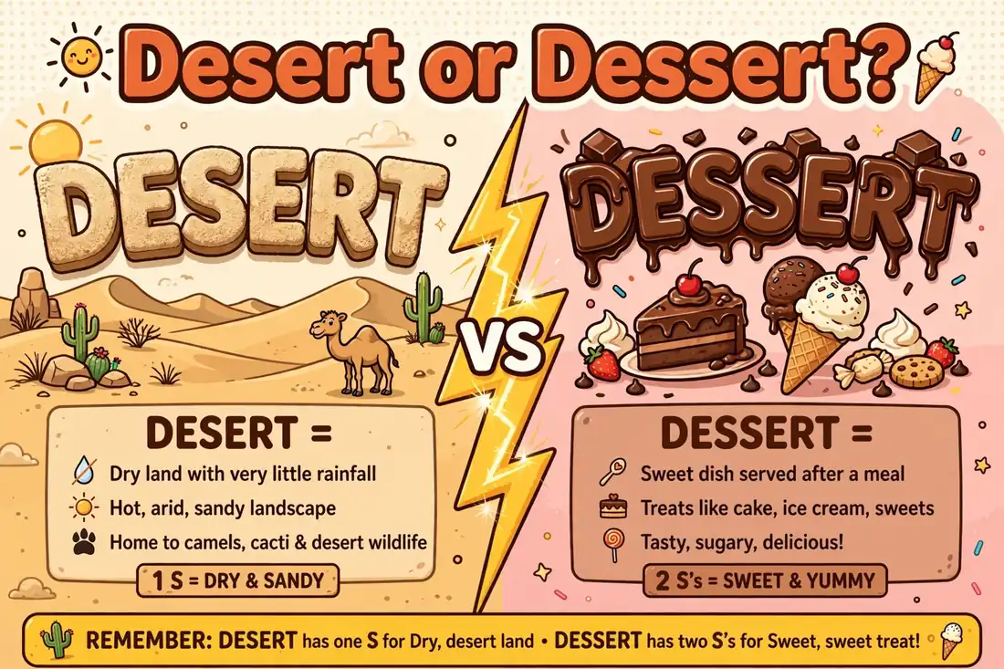 Desert or Dessert comparison — meaning and difference