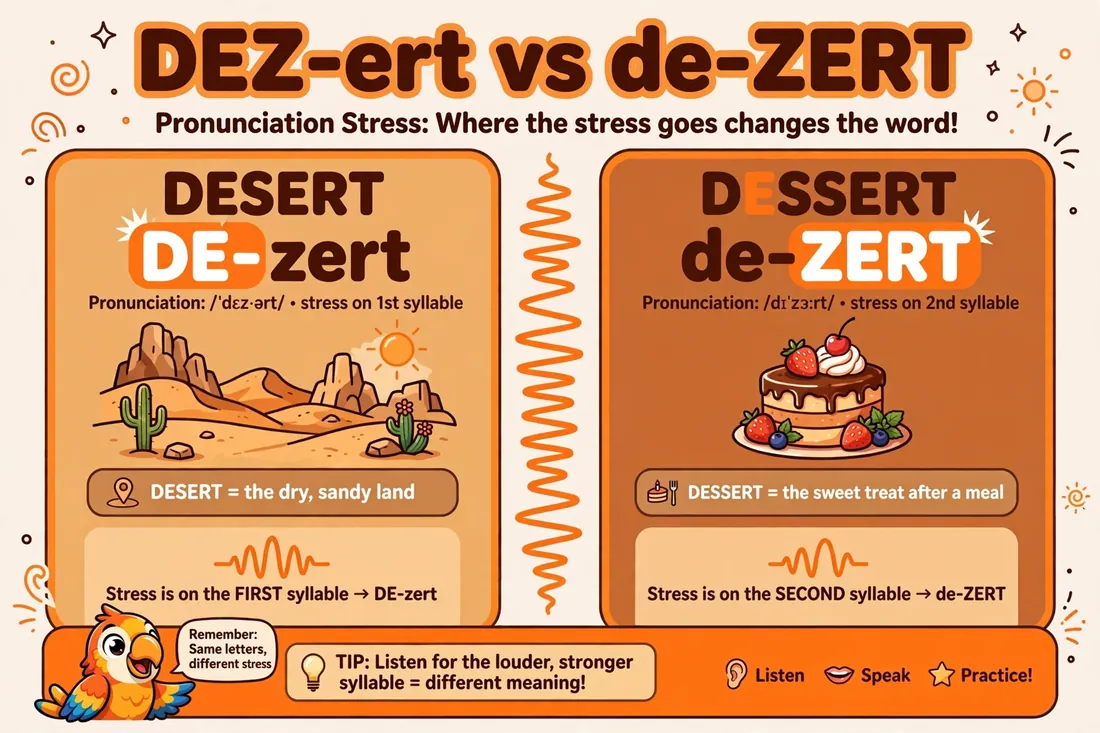 Pronunciation stress: DEZ-ert vs de-ZERT