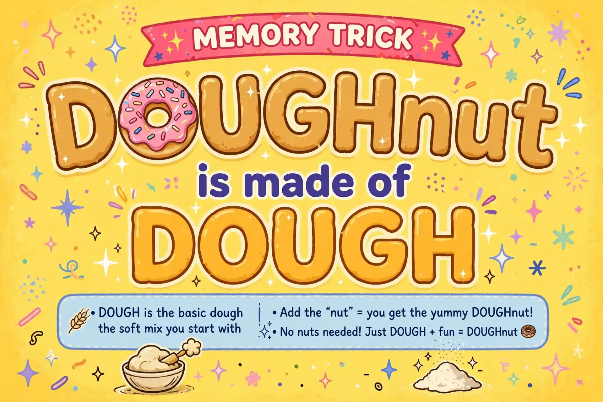 Memory trick: DOUGHnut is made of DOUGH