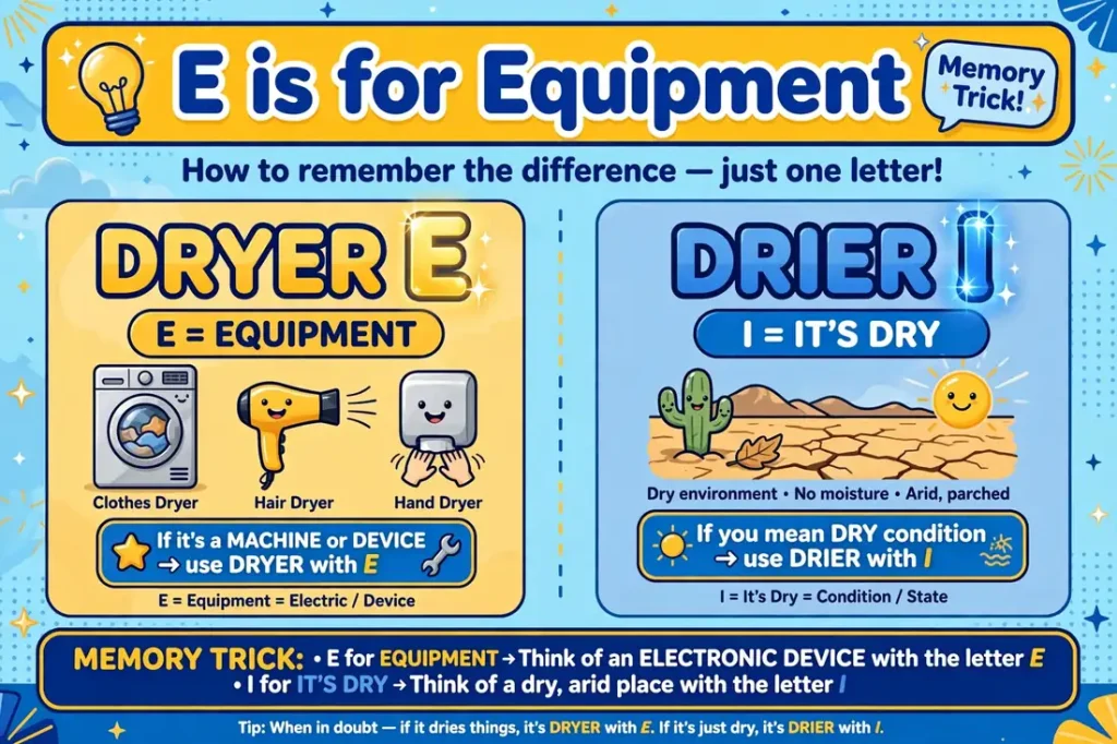 Memory trick: E for equipment in dryer