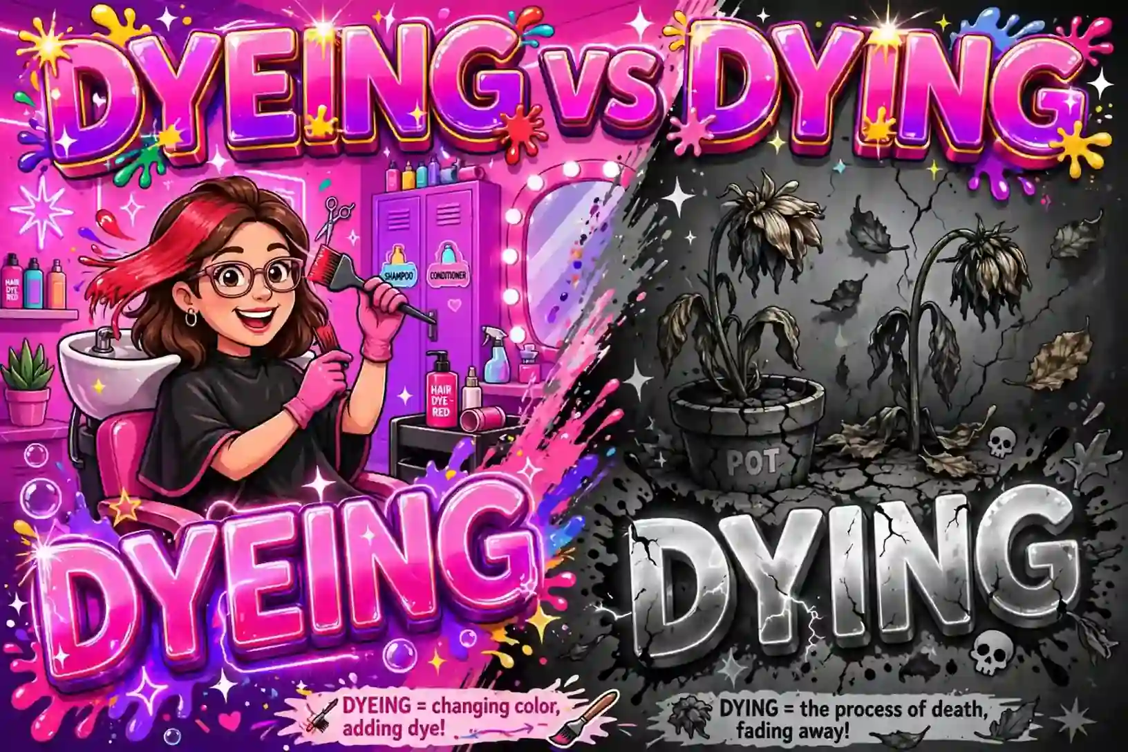 Dyeing or dying comparison — what is the difference