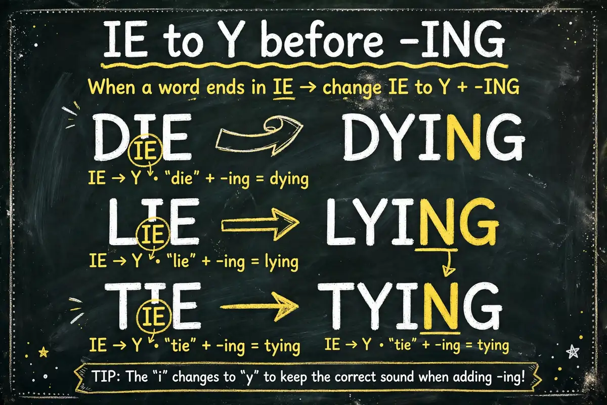 English spelling rule – drop the e before adding ing to die
