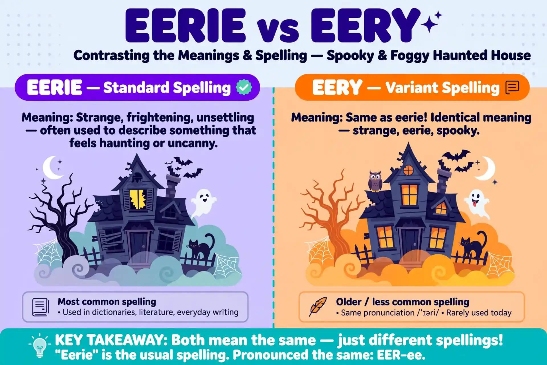 Eerie vs eery meaning comparison illustration