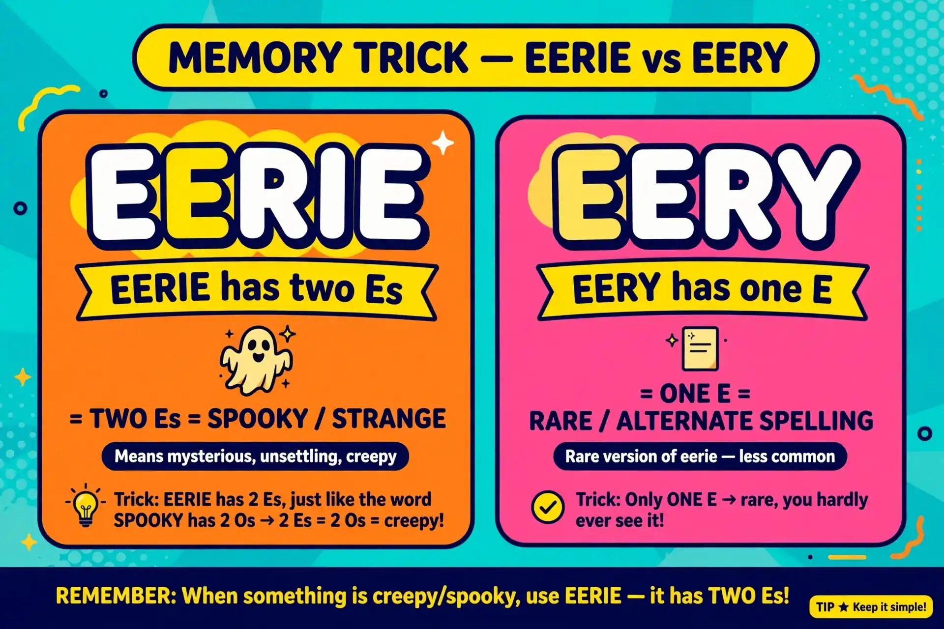 Memory trick for eerie vs eery spelling