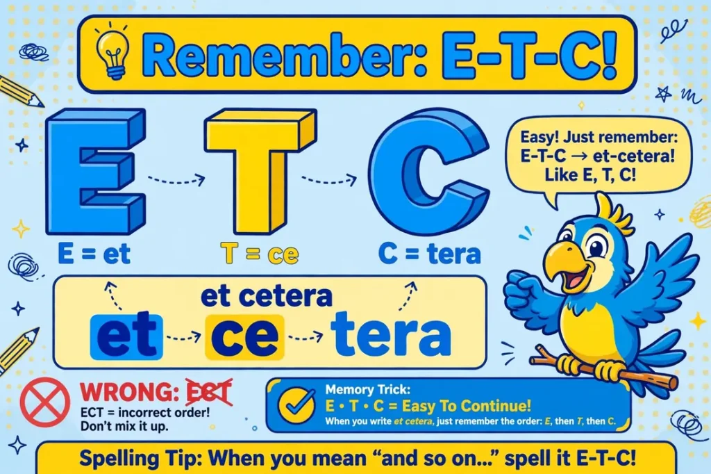 Memory trick: E-T-C letter order from et cetera