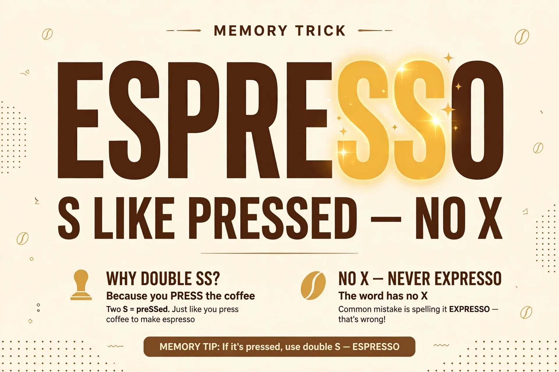 Memory trick: espresso has an S like pressed