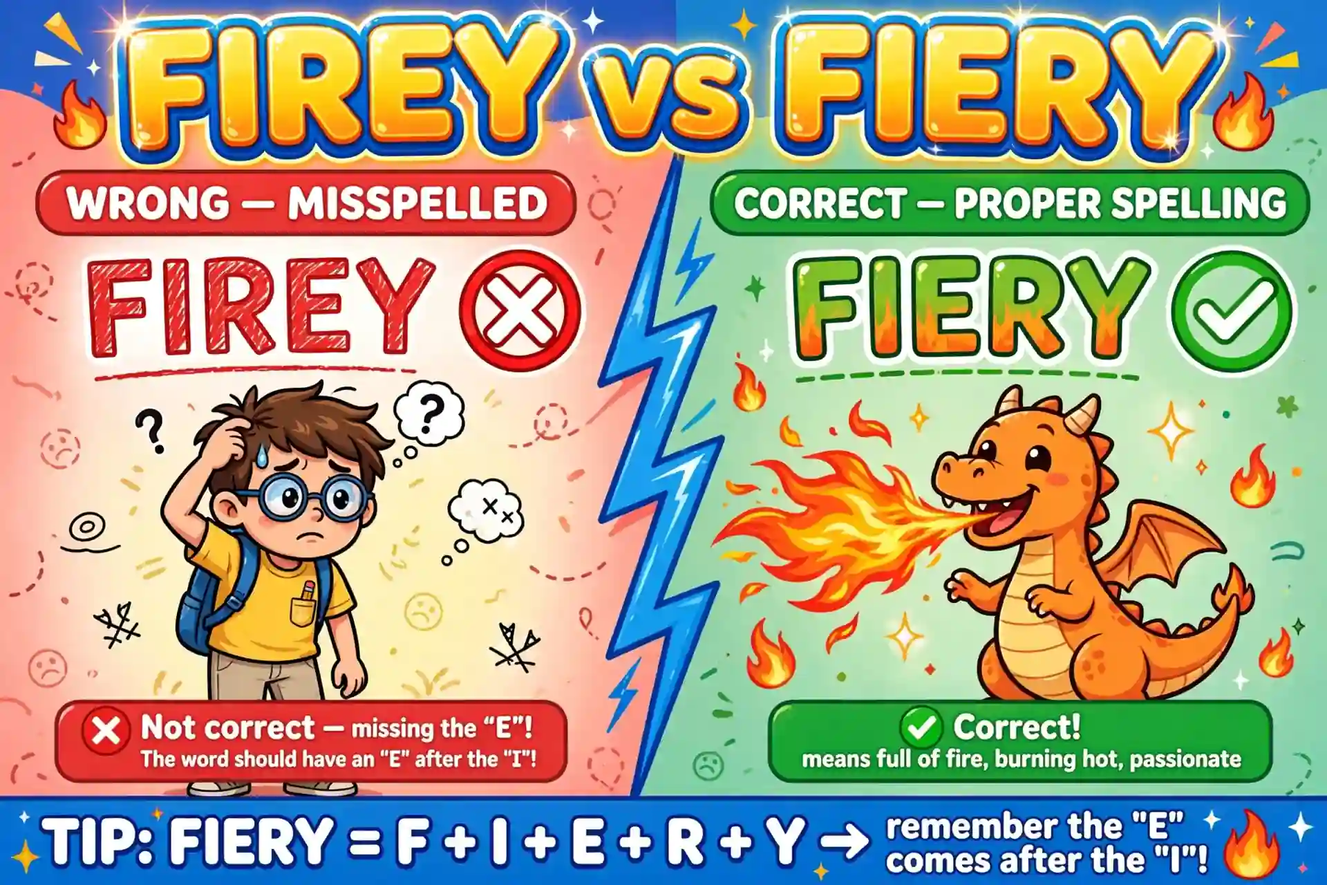 Firey or fiery comparison — what is the difference