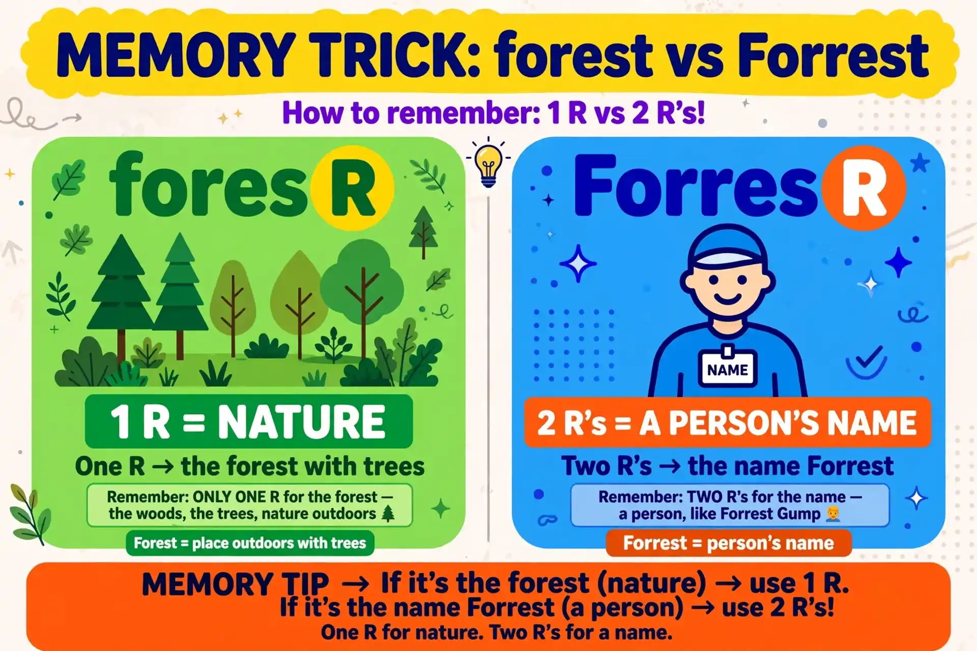 Memory trick for forest vs Forrest spelling