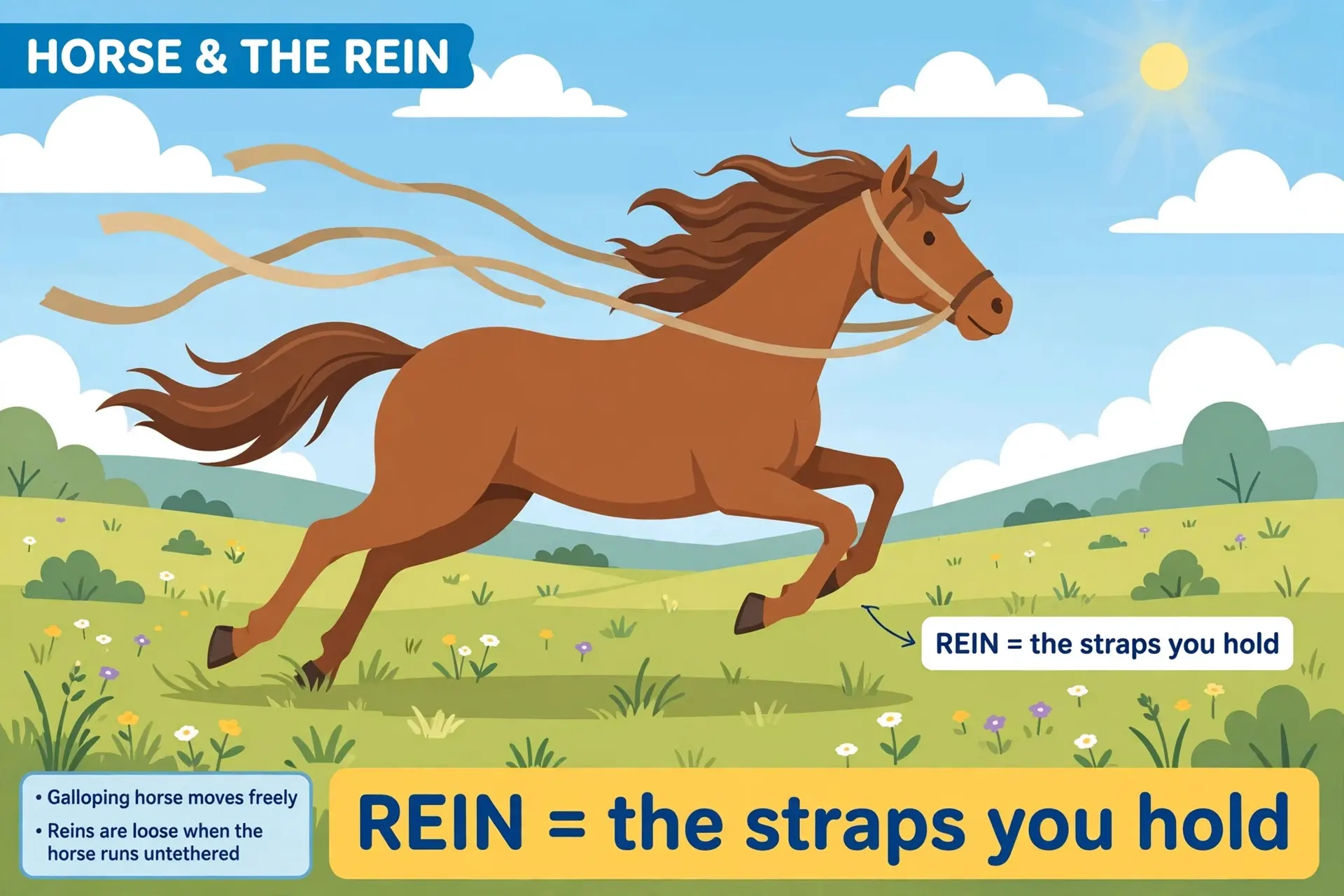 Free rein horse with loose reins illustrated