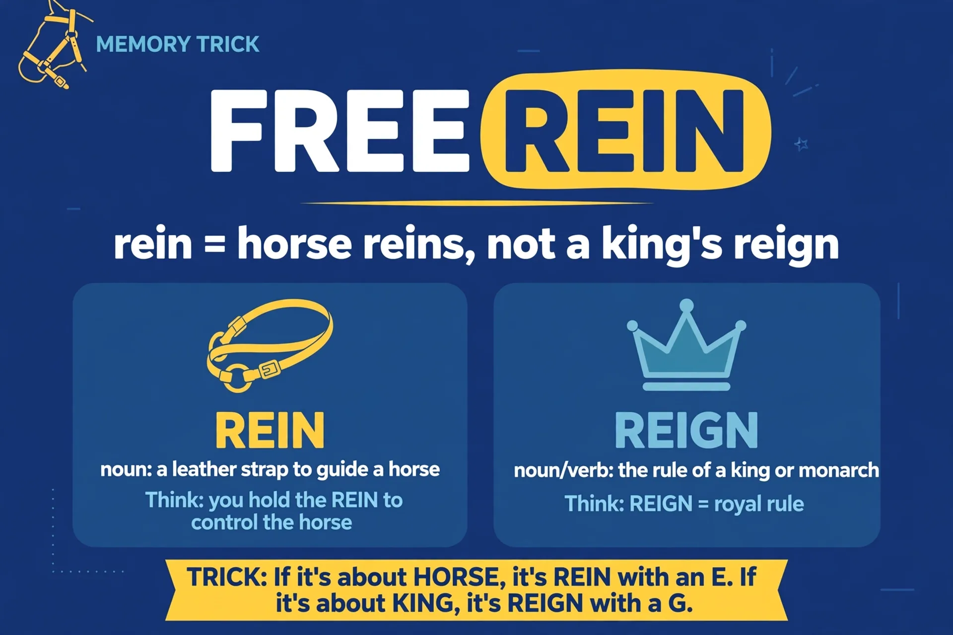 Memory trick rein is horse reins not kings reign