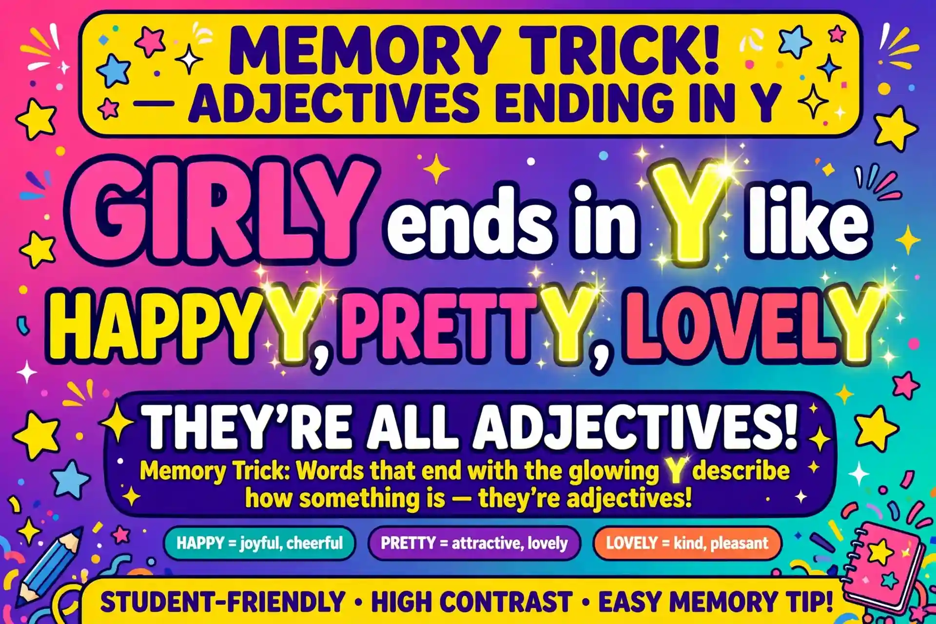 Memory trick: girly ends in Y like ladylike adjectives