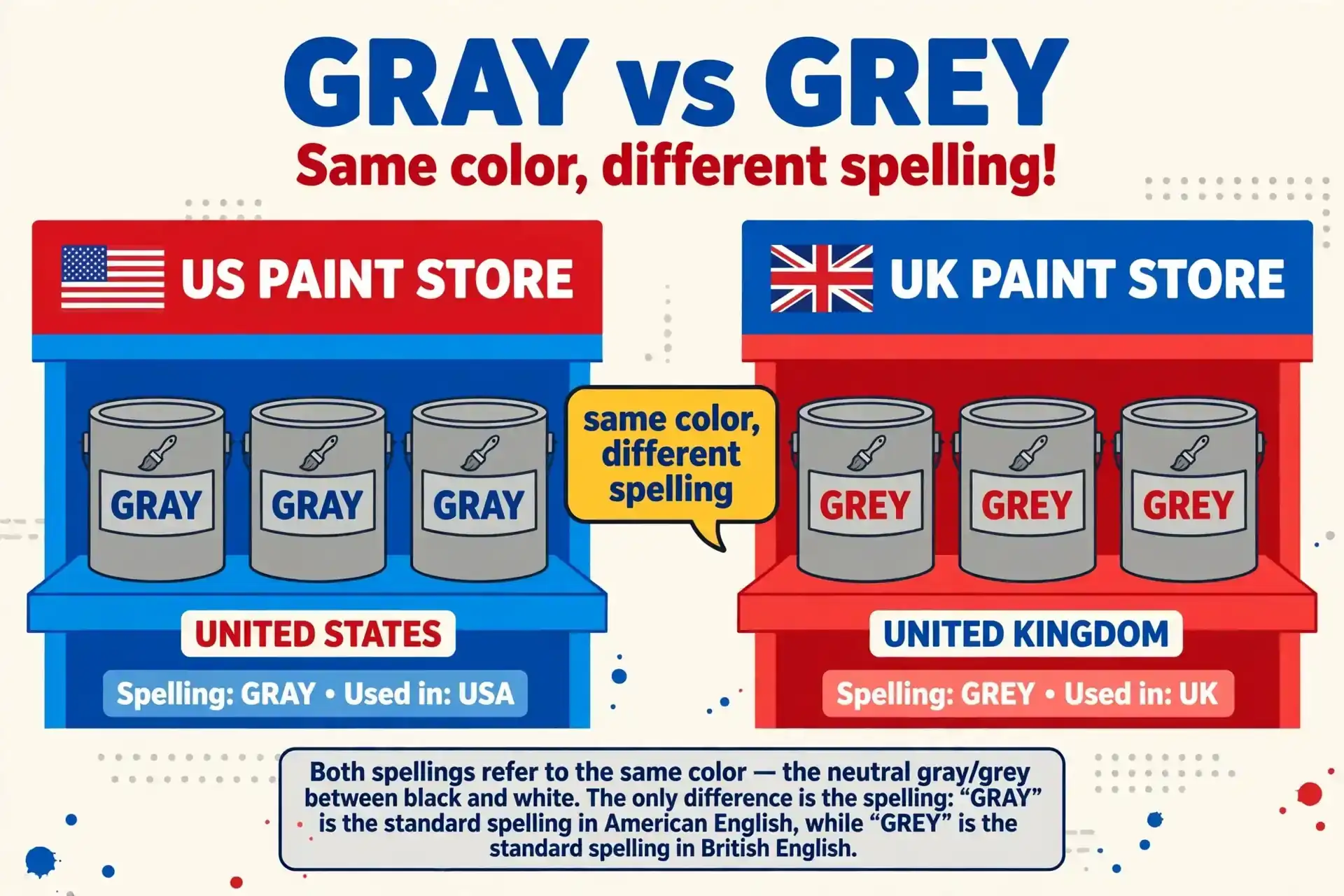 gray vs grey paint store illustration showing same color different spelling