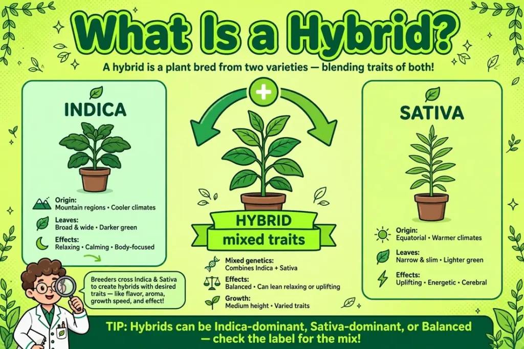 Cannabis hybrid: mixed indica and sativa traits