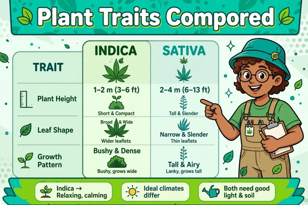 Indica vs sativa plant traits compared