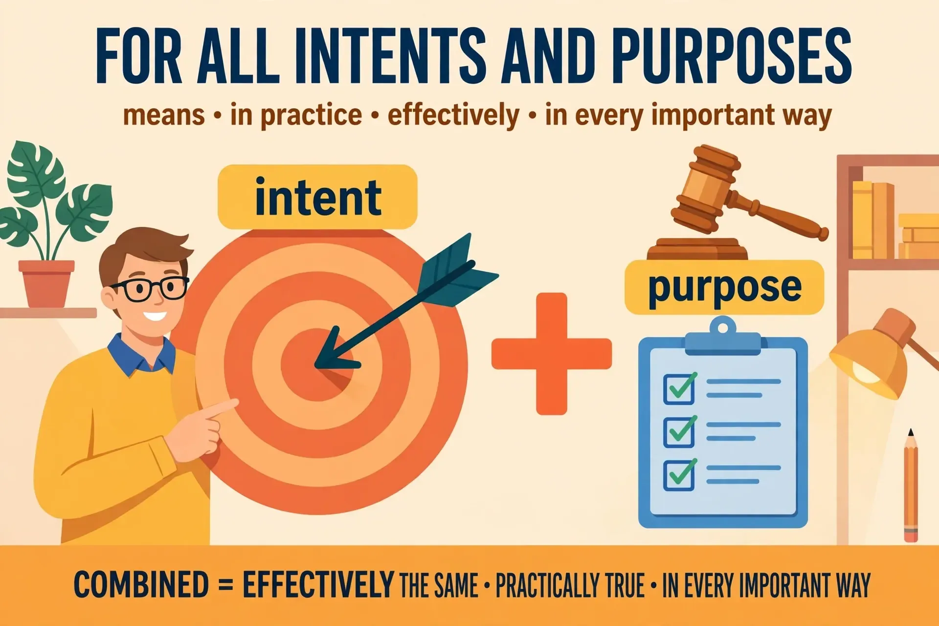 A target labeled intent and a checklist labeled purpose illustrating for all intents and purposes