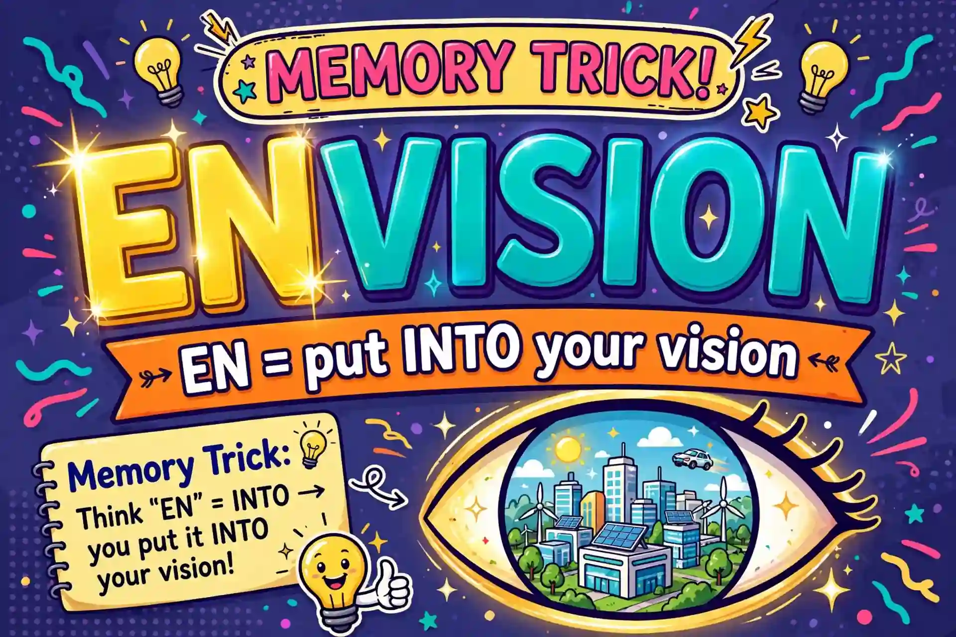 Memory trick: envision starts with EN, put it EN your vision