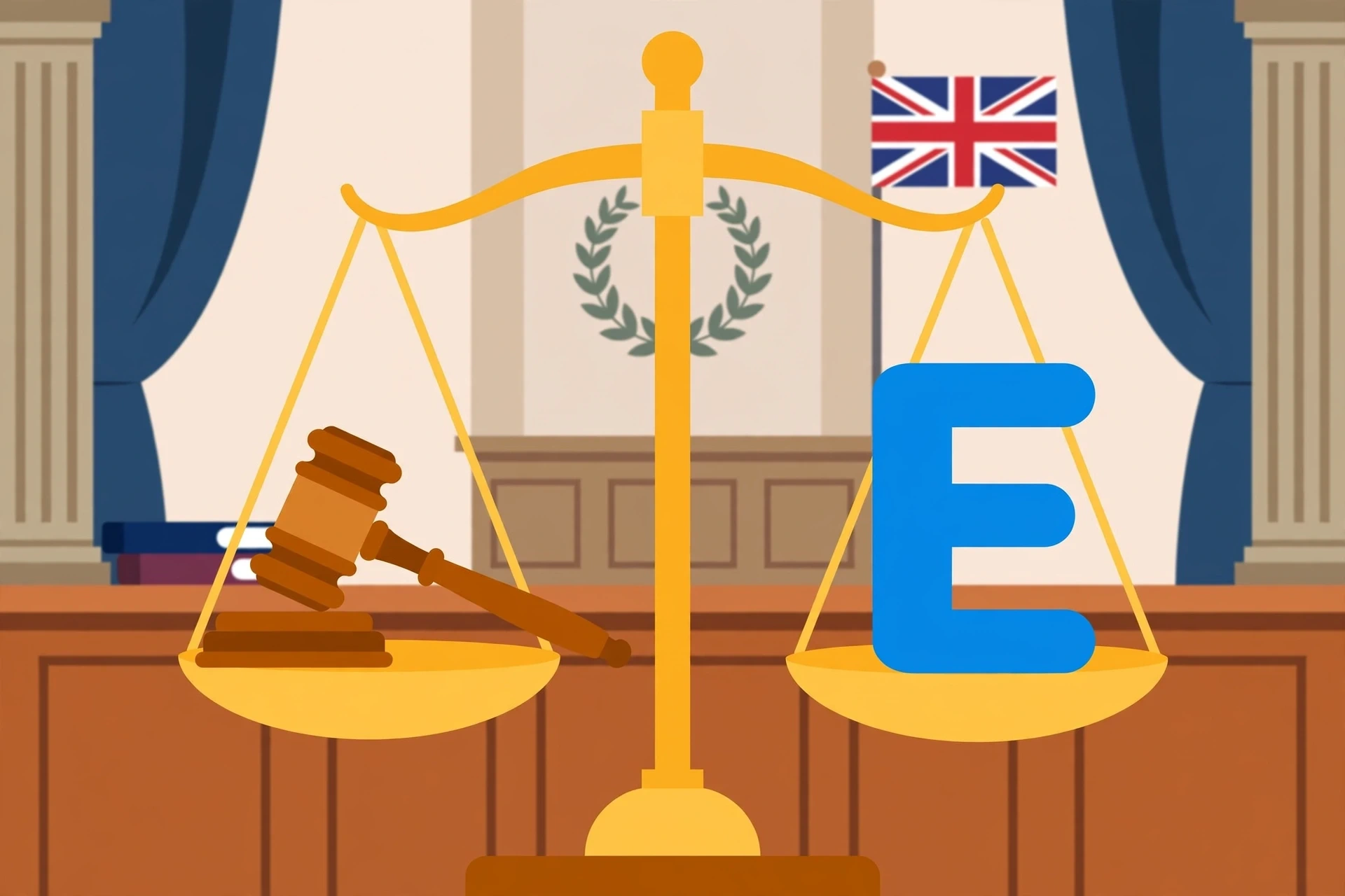 Scales of justice with the letter E being dropped — why American English spells judgment without E