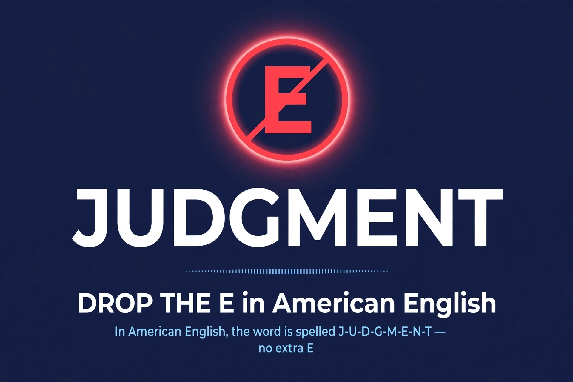 Memory trick graphic: drop the E in American judgment spelling