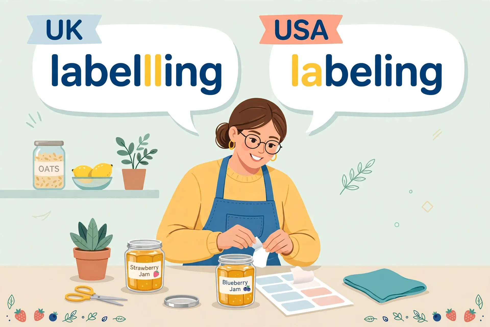 Illustration of the labelling vs labeling spelling difference between UK and US English