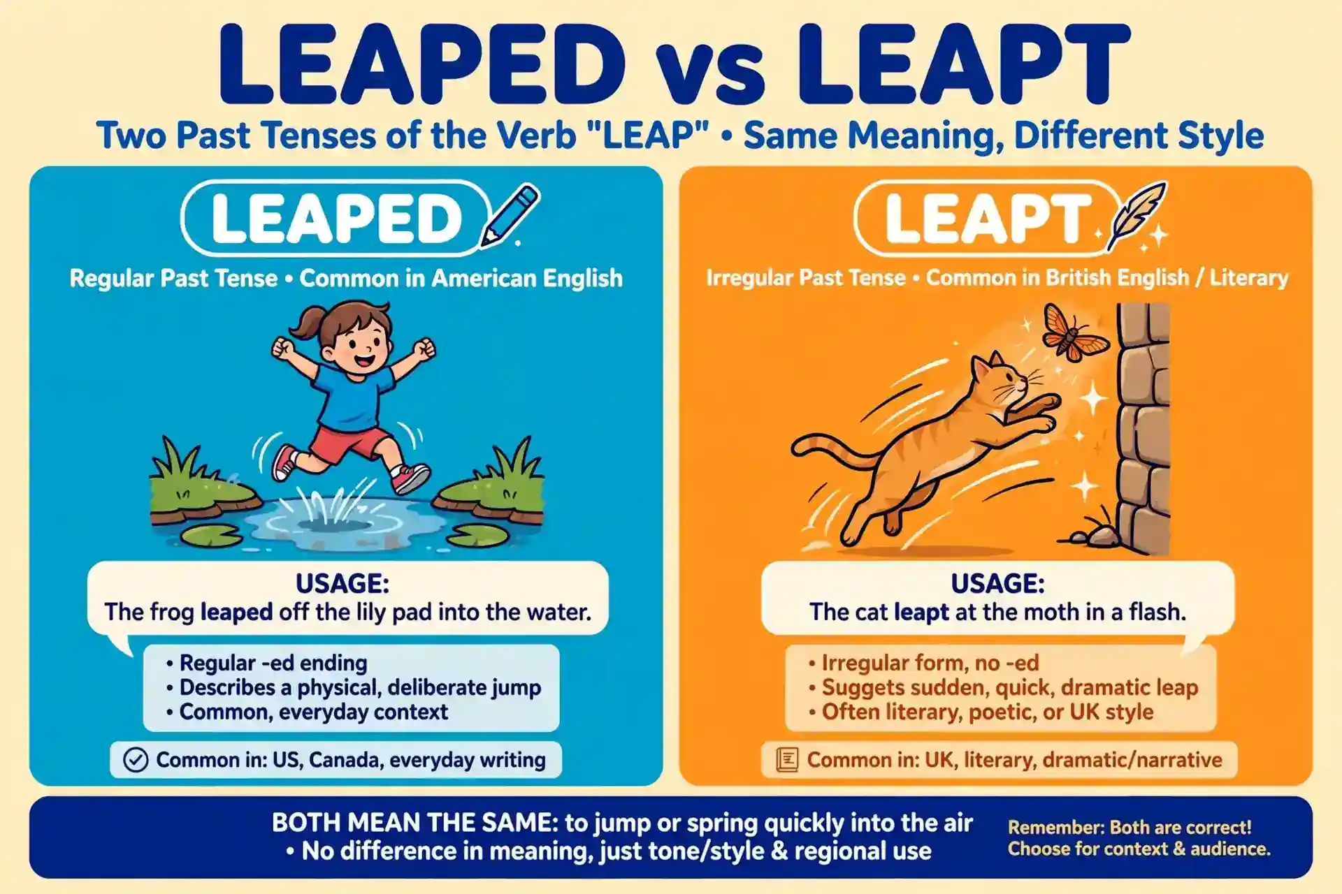 leaped or leapt comparison — what is the difference