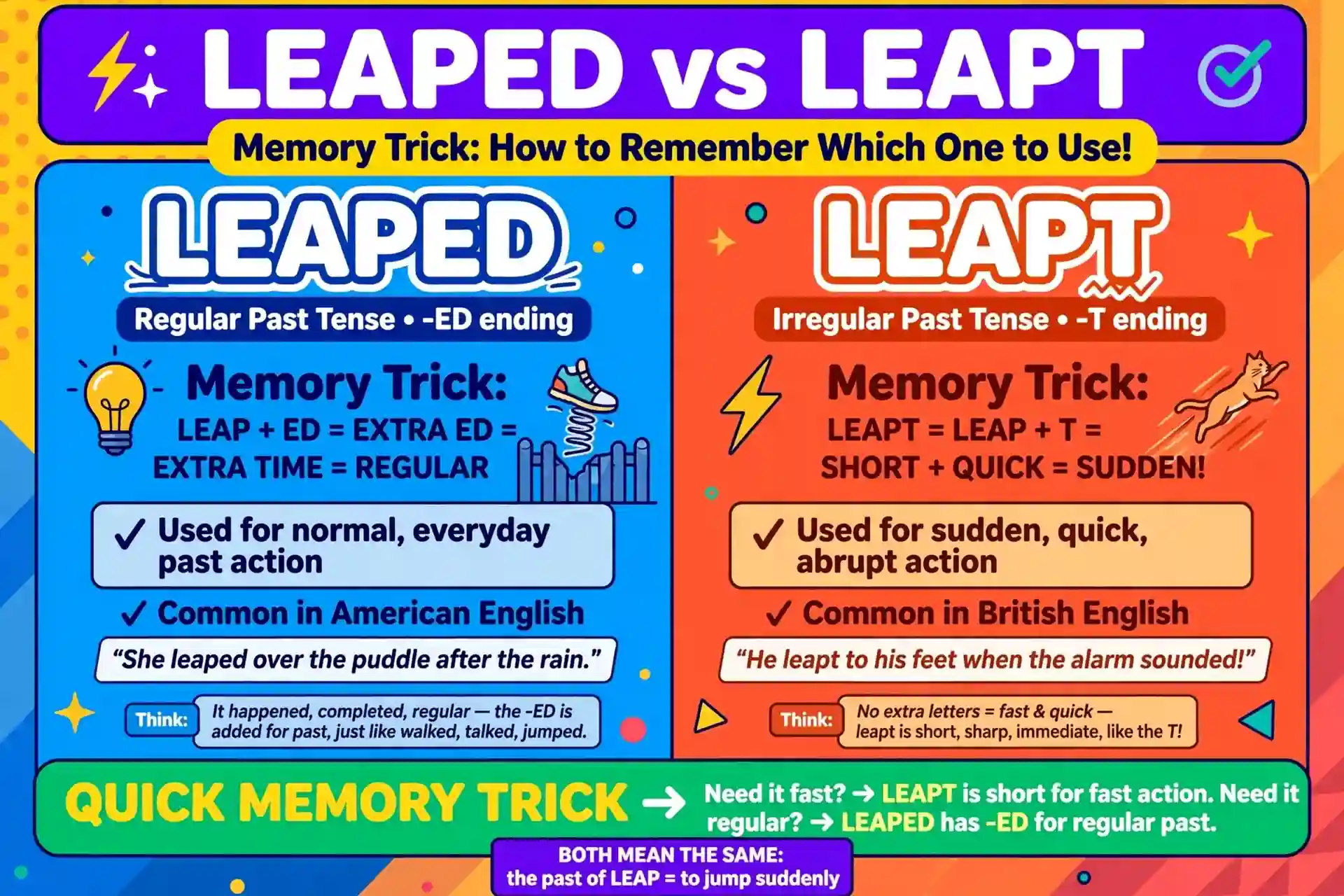 leaped or leapt comparison — what is the difference