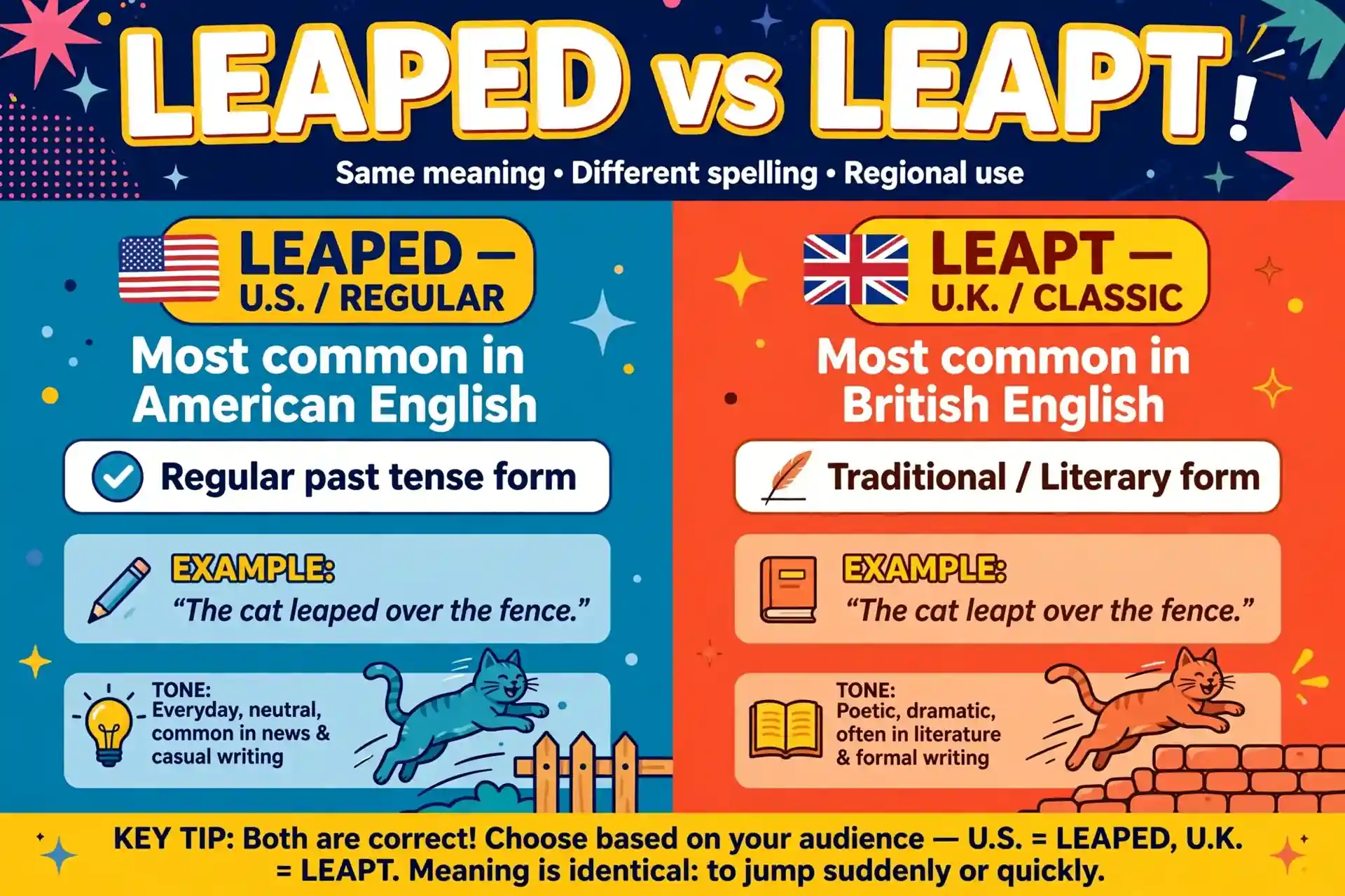 leaped or leapt comparison — what is the difference