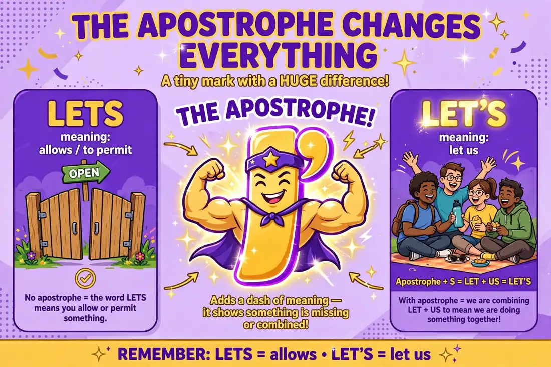 Apostrophe changes lets meaning