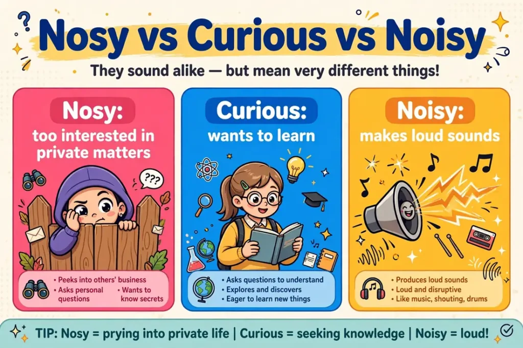Nosy vs curious vs noisy differences
