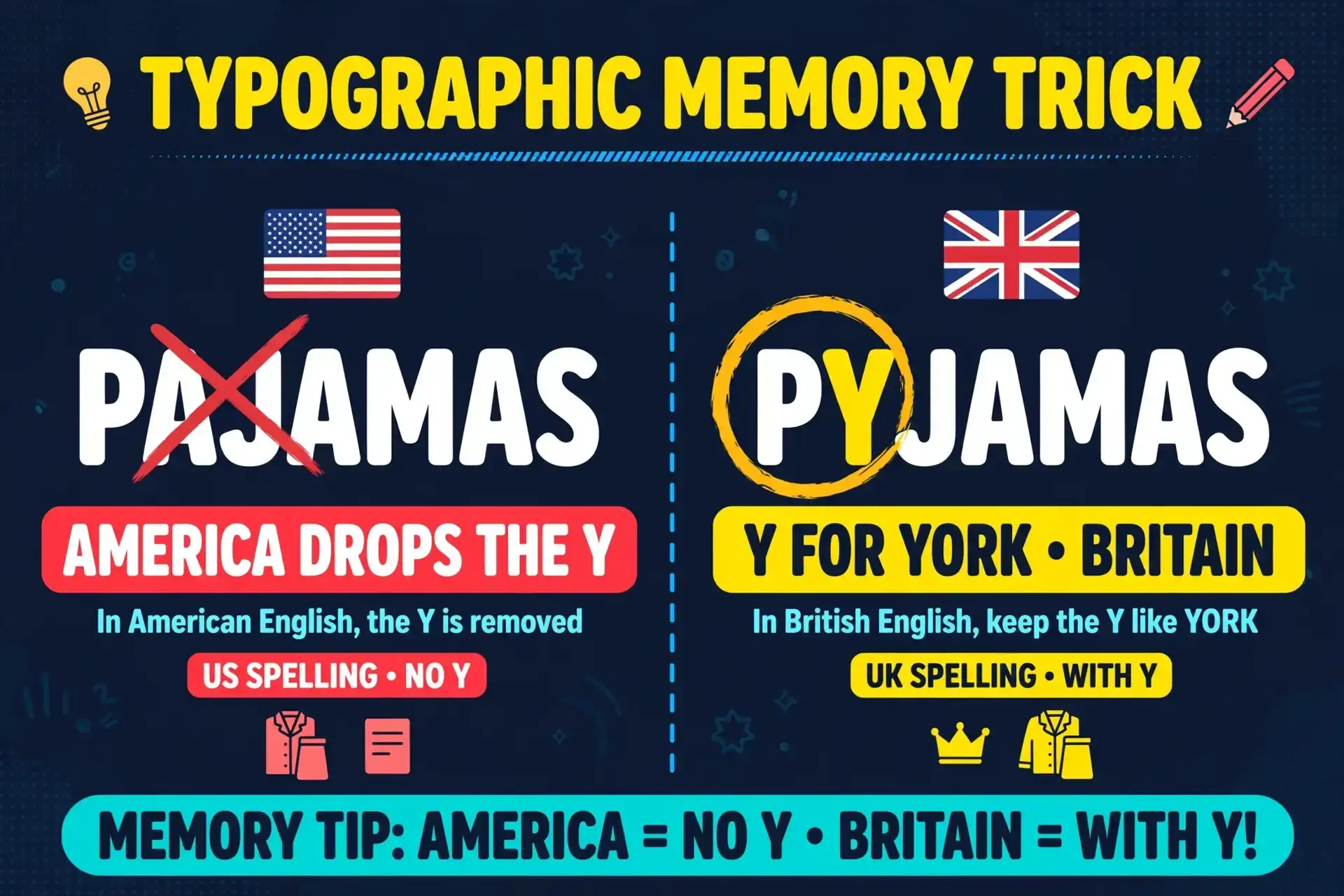 memory trick graphic pajamas drops the Y pyjamas keeps Y for York Britain