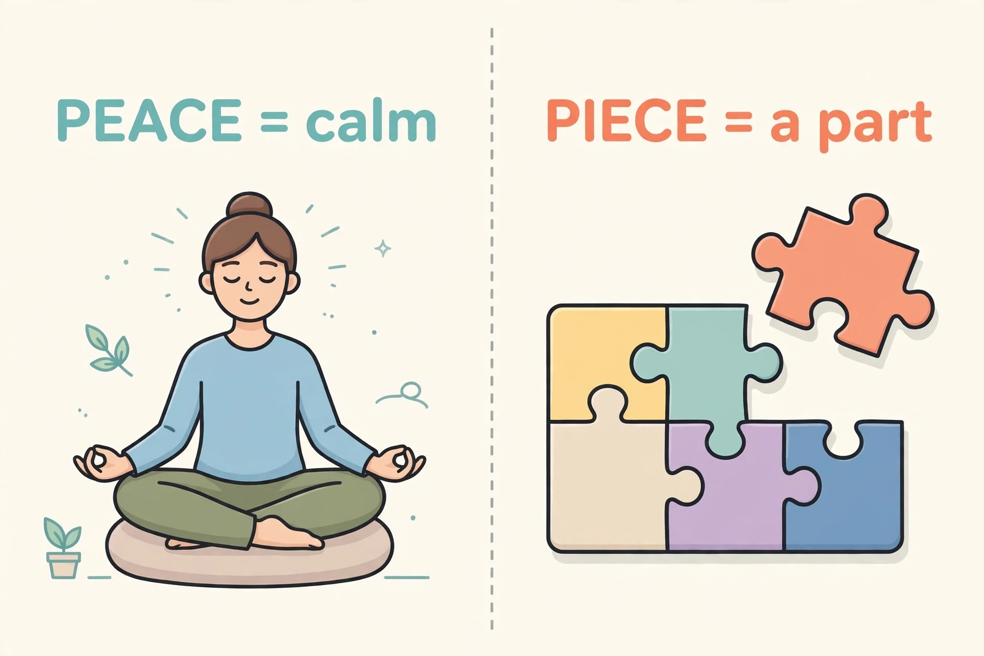 Peace calm meditation vs piece puzzle part illustrated