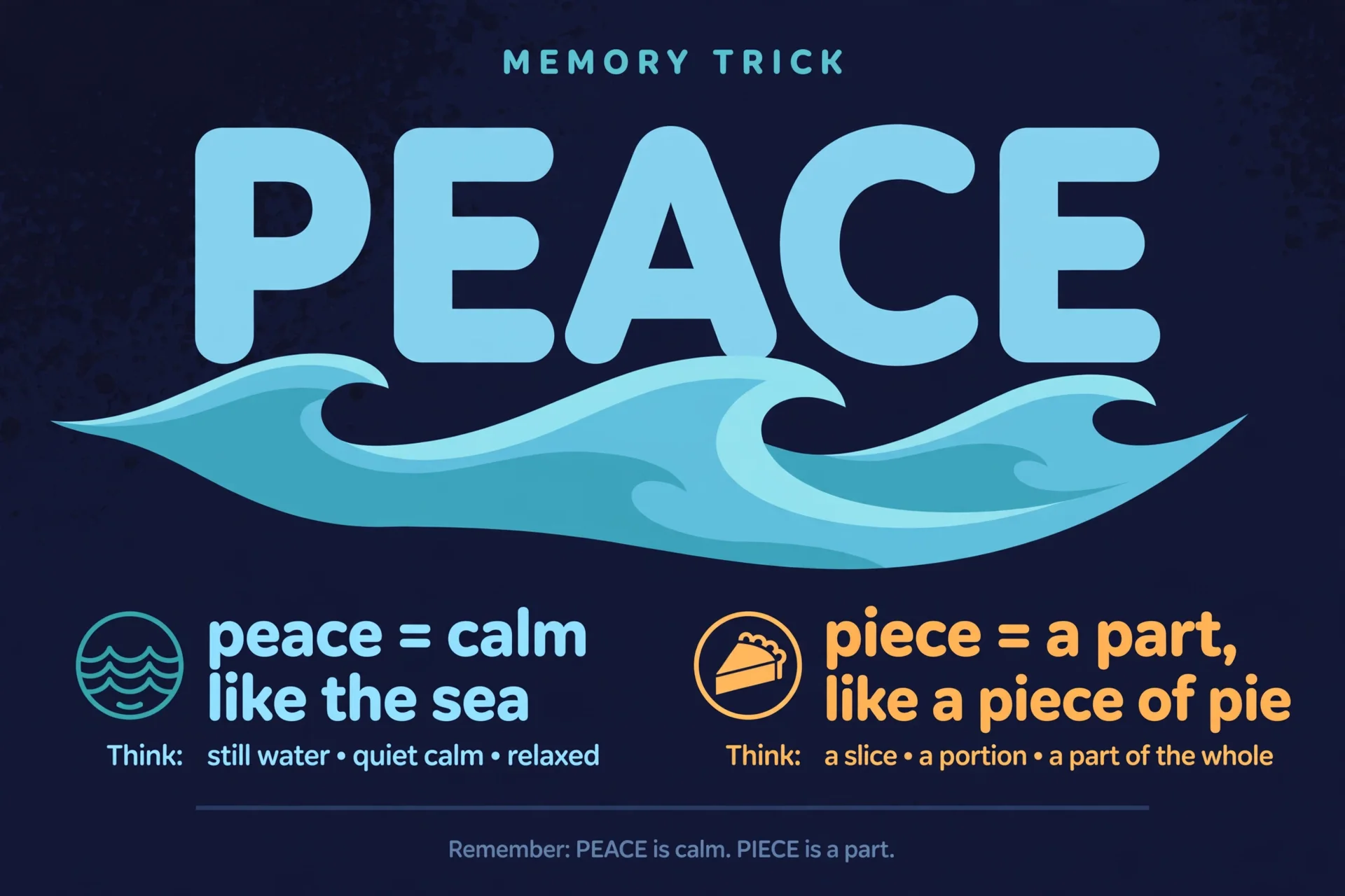 Memory trick peace is calm like the sea piece is part like pie