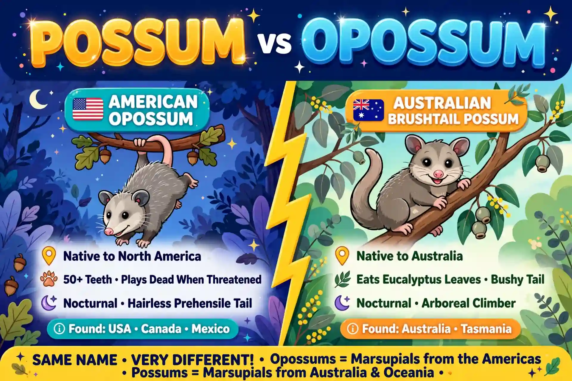 Possum or opossum comparison — what is the difference