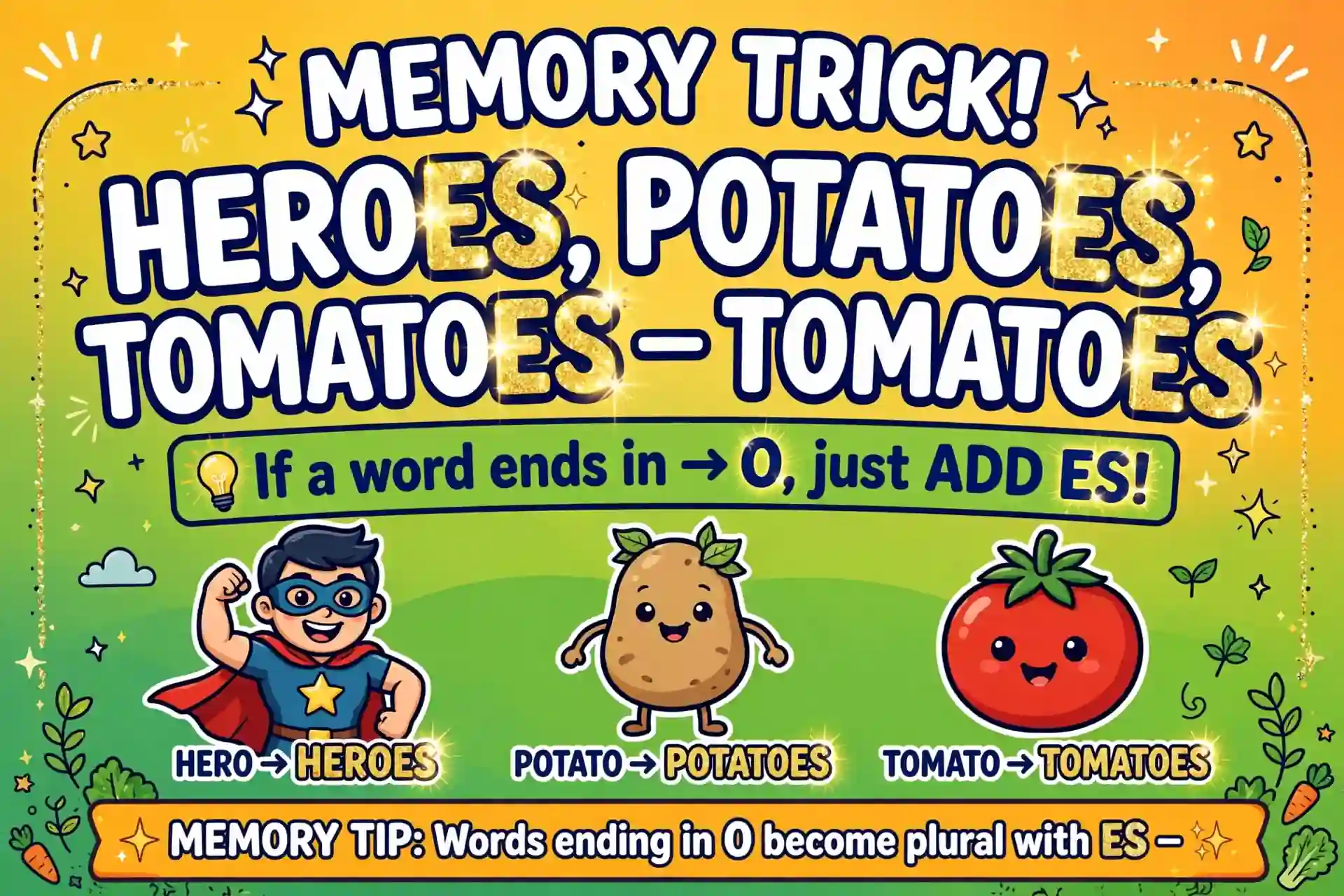 Memory trick: heroes, potatoes, tomatoes all take ES